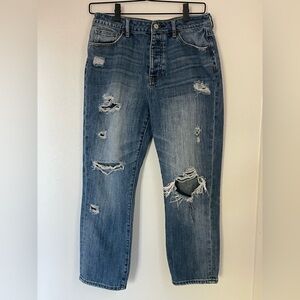 Pacsun Medium Wash Blue Distressed High Rise Button Fly Mom Jean